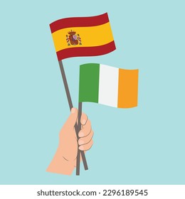 Flags of Spain and Ireland, Hand Holding flags