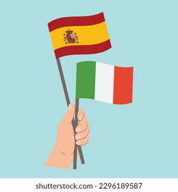 Flags of Spain and Italy, Hand Holding flags