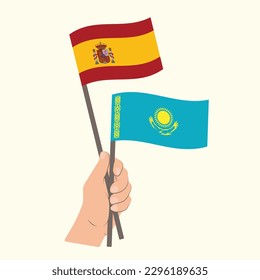 Flags of Spain and Kazakhstan, Hand Holding flags