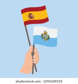 Flags of Spain and San Marino, Hand Holding flags