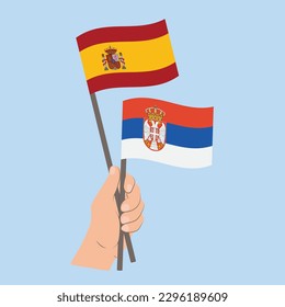 Flags of Spain and Serbia, Hand Holding flags