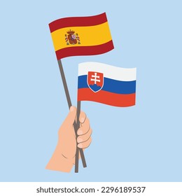 Flags of Spain and Slovakia, Hand Holding flags