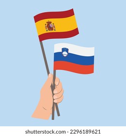 Flags of Spain and Slovenia, Hand Holding flags