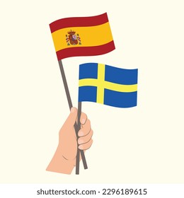Flags of Spain and Sweden, Hand Holding flags