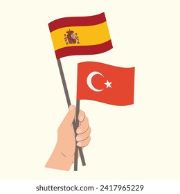 Flags of Spain and Turkey, Hand Holding flags