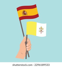 Flags of Spain and Vatican City, Hand Holding flags