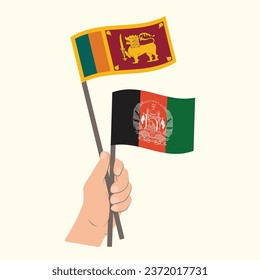 Flags of Sri Lanka and Afghanistan, Hand Holding flags