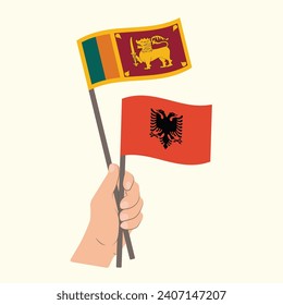 Flags of Sri Lanka and Albania, Hand Holding flags