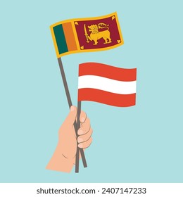 Flags of Sri Lanka and Austria, Hand Holding flags