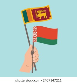 Flags of Sri Lanka and Belarus, Hand Holding flags