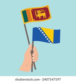 Flags of Sri Lanka and Bosnia and Herzegovina, Hand Holding flags