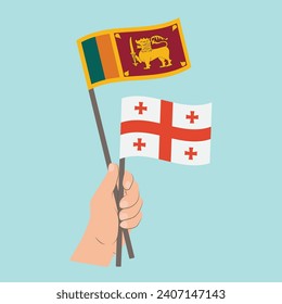 Flags of Sri Lanka and Georgia, Hand Holding flags