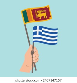 Flags of Sri Lanka and Greece, Hand Holding flags