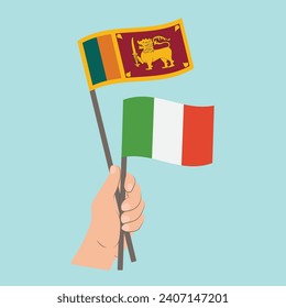 Flags of Sri Lanka and Italy, Hand Holding flags