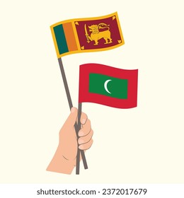 Flags of Sri Lanka and Maldives, Hand Holding flags