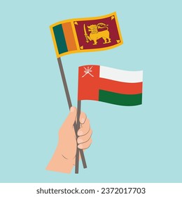 Flags of Sri Lanka and Oman, Hand Holding flags