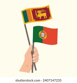 Flags of Sri Lanka and Portugal, Hand Holding flags