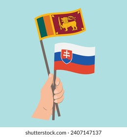 Flags of Sri Lanka and Slovakia, Hand Holding flags