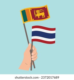 Flags of Sri Lanka and Thailand, Hand Holding flags