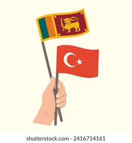 Flags of Sri Lanka and Turkey, Hand Holding flags