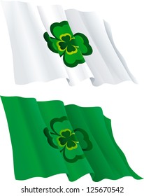 Flags for  St. Patrick's Day. Two flags with green leaf of clover