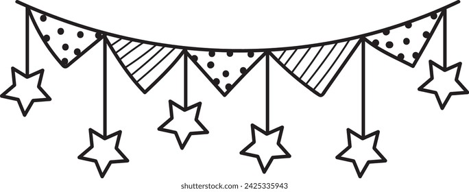 Banderas Y Estrellas Garland Doodle Ilustración Vectorial