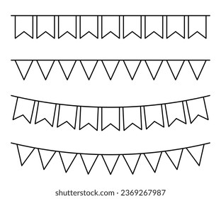 Flags string for holiday, festival or birthday in one line, isolated design elements for greeting card decorations, continuous line style – stock vector