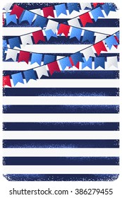 Flags and striped vest background. Retro vector illustration. Place for your text. Design for poster, card, flyer, invitation, gift certificate