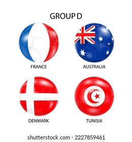 Flags in the style of footballs.The group of the football tournament in Qatar.