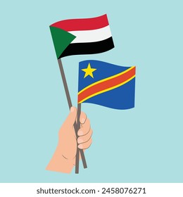 Flags of Sudan and the Democratic Republic of the Congo, Hand Holding flags