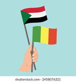 Flags of Sudan and Mali, Hand Holding flags