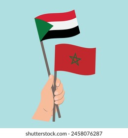 Flags of Sudan and Morocco, Hand Holding flags