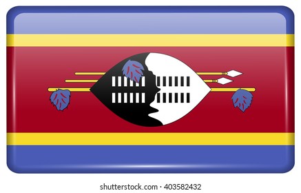 Flags of Swaziland in the form of a magnet on refrigerator with reflections light. Vector illustration