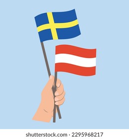 Flags of Sweden and Austria, Hand Holding flags