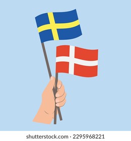 Flags of Sweden and Denmark, Hand Holding flags