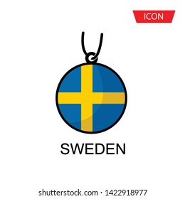 Flags of sweden in the form of circular pendants icon  isolated on white background.
