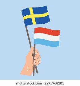 Flags of Sweden and Luxembourg, Hand Holding flags