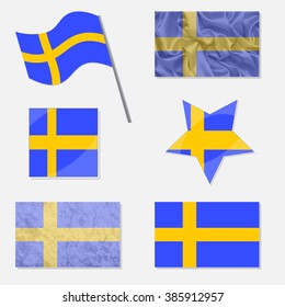  Flags of Sweden Made in Different Variations: in Flat Design, with  Fabric Texture and as Web Buttons
