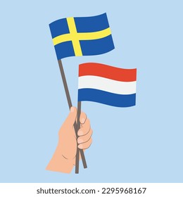 Flags of Sweden and the Netherlands, Hand Holding flags