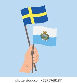 Flags of Sweden and San Marino, Hand Holding flags