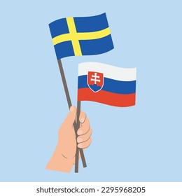 Flags of Sweden and Slovakia, Hand Holding flags