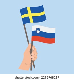 Flags of Sweden and Slovenia, Hand Holding flags