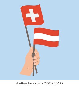 Flags of Switzerland and Austria, Hand Holding flags