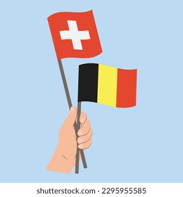Flags of Switzerland and Belgium, Hand Holding flags