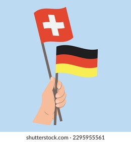 Flags of Switzerland and Germany, Hand Holding flags