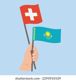Flags of Switzerland and Kazakhstan, Hand Holding flags