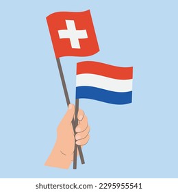 Flags of Switzerland and the Netherlands, Hand Holding flags