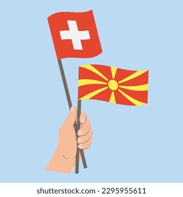 Flags of Switzerland and North Macedonia, Hand Holding flags