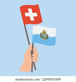 Flags of Switzerland and San Marino, Hand Holding flags