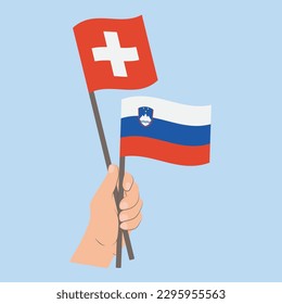 Flags of Switzerland and Slovenia, Hand Holding flags